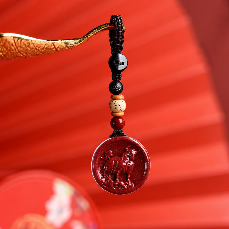 Mythstone Chinese Zodiac Cinnabar Calm Phone Hanging Decoration Key Chain Necklace Pendant