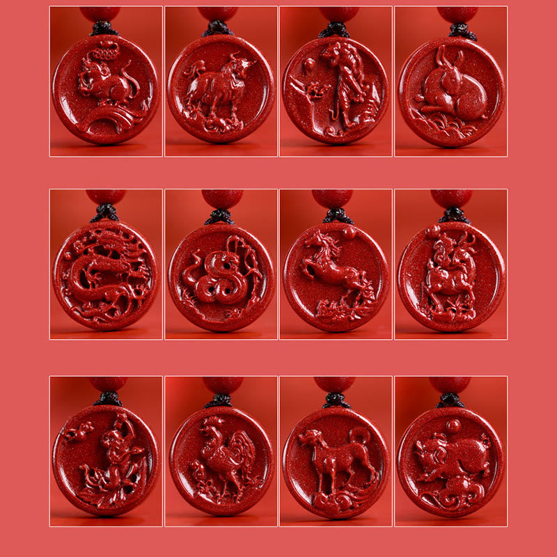 Mythstone Chinese Zodiac Cinnabar Calm Phone Hanging Decoration Key Chain Necklace Pendant