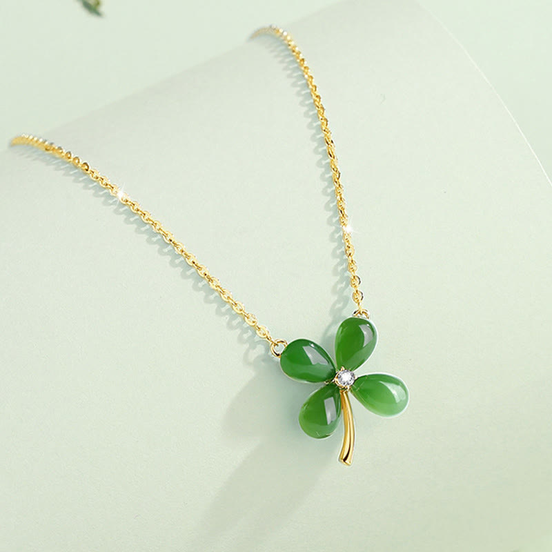 Mythstone Jade 925 Sterling Silver Four Leaf Clover Luck Necklace Pendant