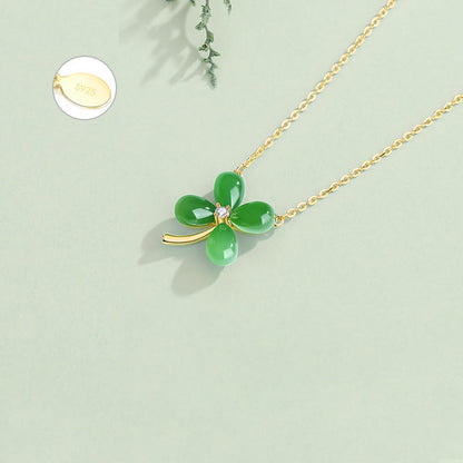 Mythstone Jade 925 Sterling Silver Four Leaf Clover Luck Necklace Pendant