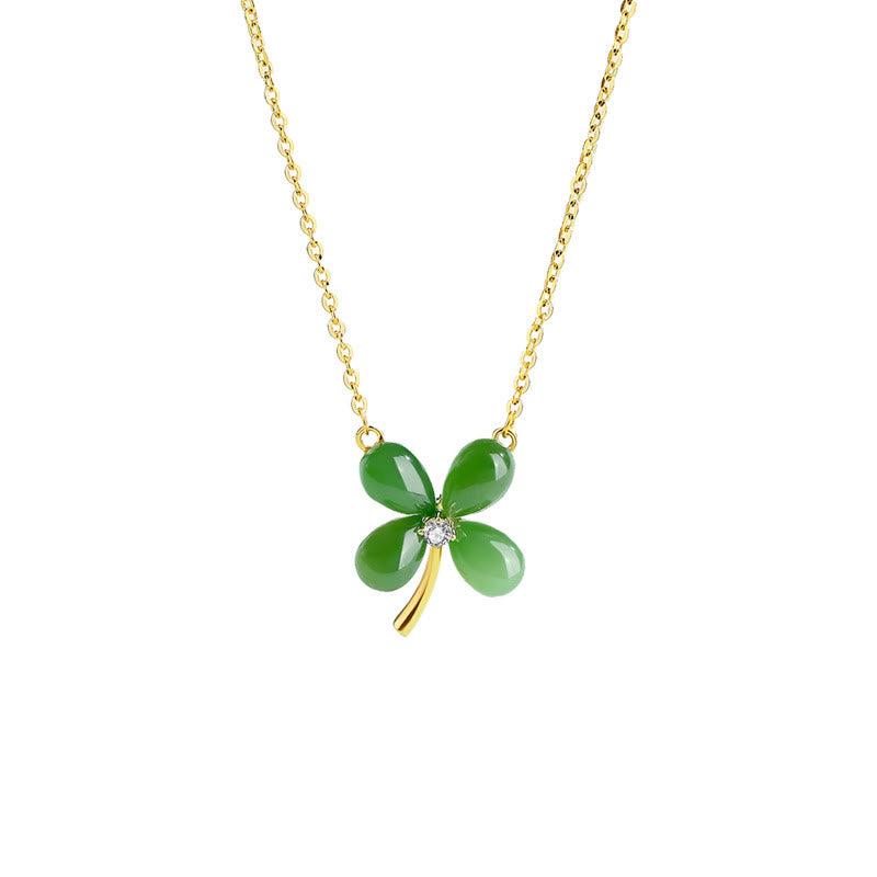 Mythstone Jade 925 Sterling Silver Four Leaf Clover Luck Necklace Pendant