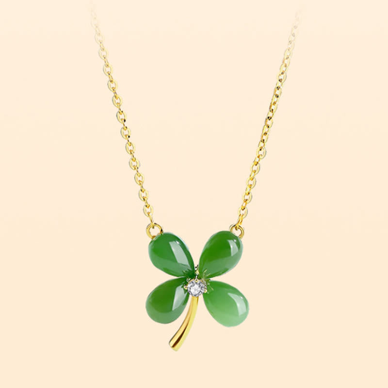 Mythstone Jade 925 Sterling Silver Four Leaf Clover Luck Necklace Pendant