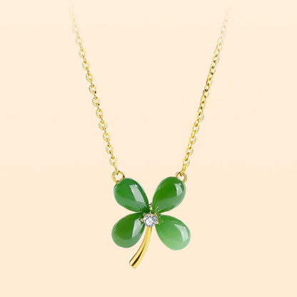 Mythstone Jade 925 Sterling Silver Four Leaf Clover Luck Necklace Pendant