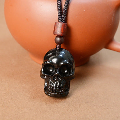 Mythstone Black Obsidian String Shmashana Skeleton Fulfilment Necklace Pendant