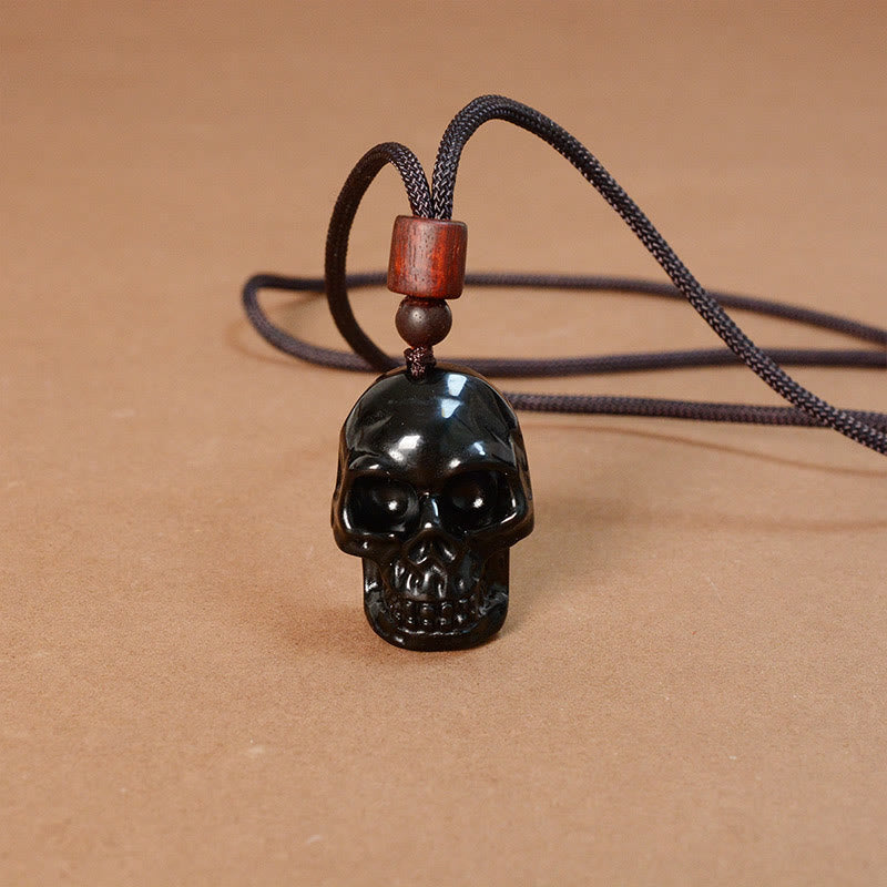 Mythstone Black Obsidian String Shmashana Skeleton Fulfilment Necklace Pendant