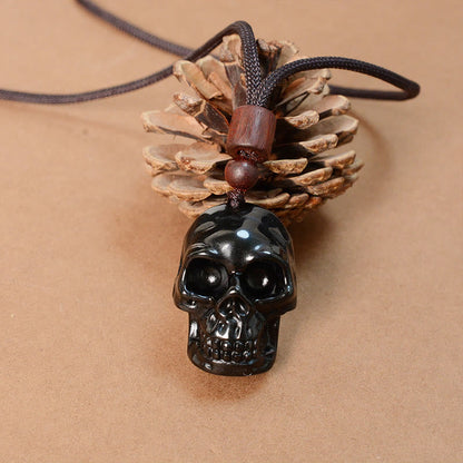 Mythstone Black Obsidian String Shmashana Skeleton Fulfilment Necklace Pendant