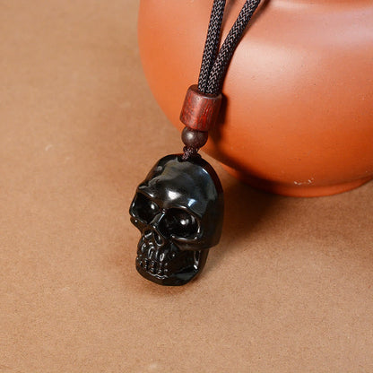 Mythstone Black Obsidian String Shmashana Skeleton Fulfilment Necklace Pendant