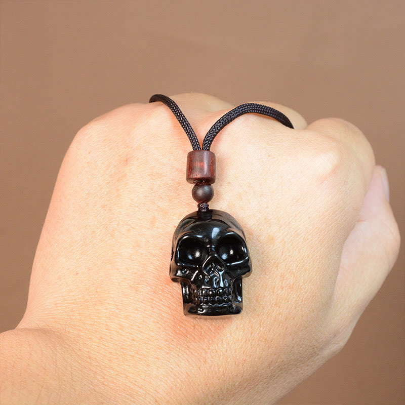 Mythstone Black Obsidian String Shmashana Skeleton Fulfilment Necklace Pendant