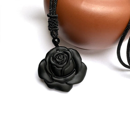 Mythstone Black Obsidian String Black Rose Purification Necklace Pendant