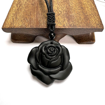 Mythstone Black Obsidian String Black Rose Purification Necklace Pendant