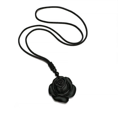 Mythstone Black Obsidian String Black Rose Purification Necklace Pendant