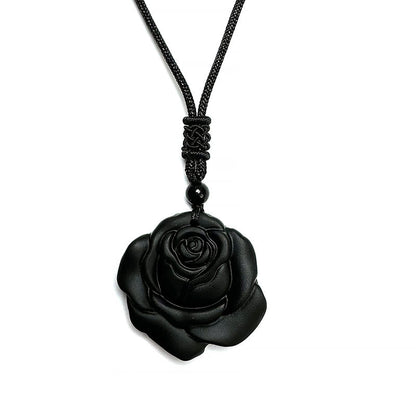 Mythstone Black Obsidian String Black Rose Purification Necklace Pendant