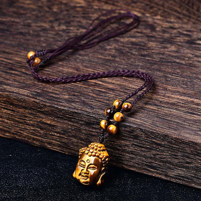 Mythstone Tiger Eye String Buddha Head Courage Necklace Pendant