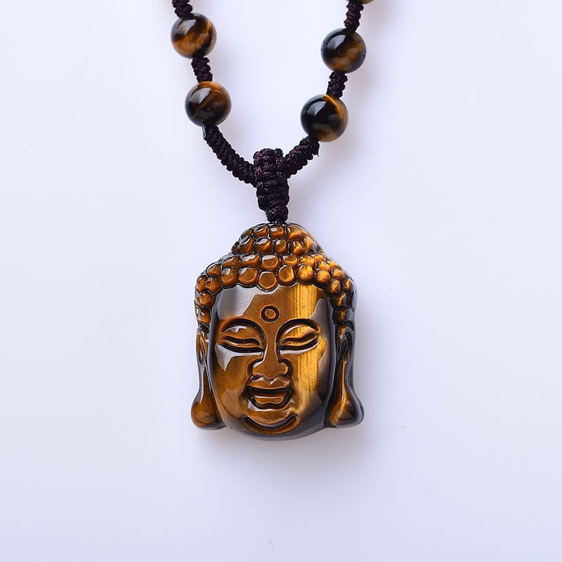 Mythstone Tiger Eye String Buddha Head Courage Necklace Pendant