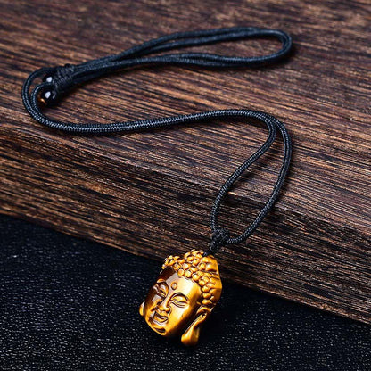 Mythstone Tiger Eye String Buddha Head Courage Necklace Pendant