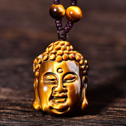 Mythstone Tiger Eye String Buddha Head Courage Necklace Pendant