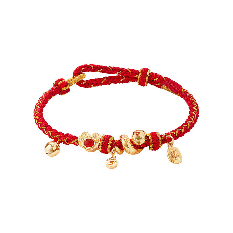 Mythstone Red String Red Agate Fu Character Year Of The Snake Protection Braided Bracelet