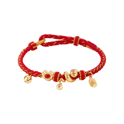 Mythstone Red String Red Agate Fu Character Year Of The Snake Protection Braided Bracelet