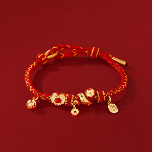 Mythstone Red String Red Agate Fu Character Year Of The Snake Protection Braided Bracelet