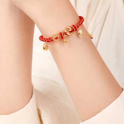 Mythstone Red String Red Agate Fu Character Year Of The Snake Protection Braided Bracelet