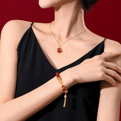 Mythstone Red Agate Year Of The Snake Gourd Luck Bracelet Necklace Pendant