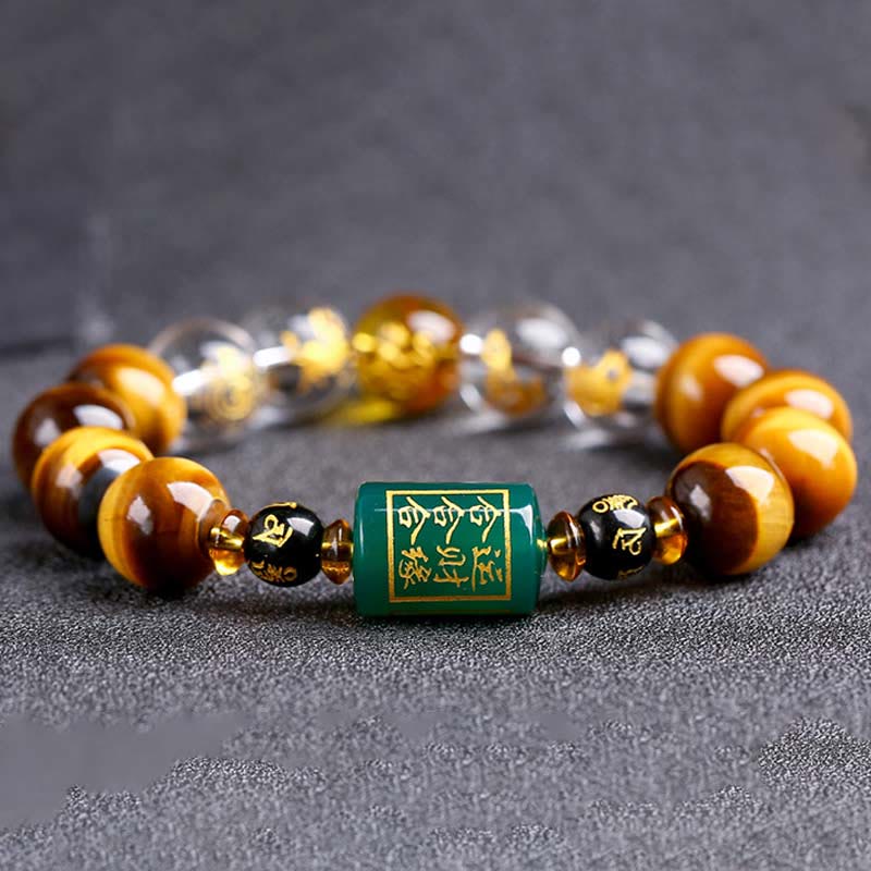 Mythstone Chinese Zodiac Tiger Eye White Crystal Courage Bracelet