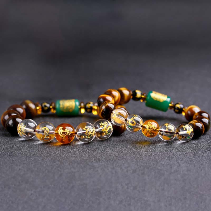 Mythstone Chinese Zodiac Tiger Eye White Crystal Courage Bracelet