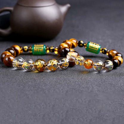 Mythstone Chinese Zodiac Tiger Eye White Crystal Courage Bracelet