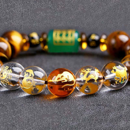 Mythstone Chinese Zodiac Tiger Eye White Crystal Courage Bracelet