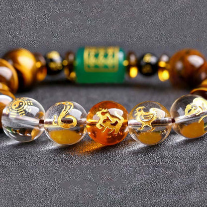 Mythstone Chinese Zodiac Tiger Eye White Crystal Courage Bracelet