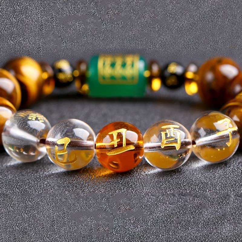 Mythstone Chinese Zodiac Tiger Eye White Crystal Courage Bracelet