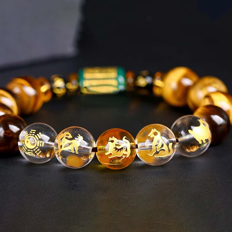 Mythstone Chinese Zodiac Tiger Eye White Crystal Courage Bracelet