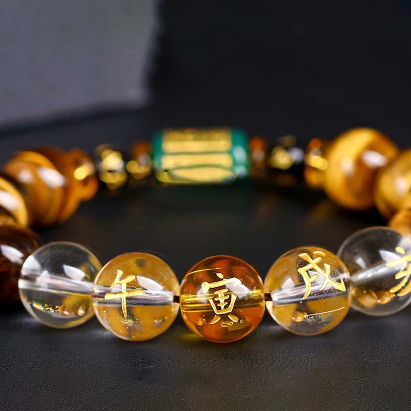 Mythstone Chinese Zodiac Tiger Eye White Crystal Courage Bracelet