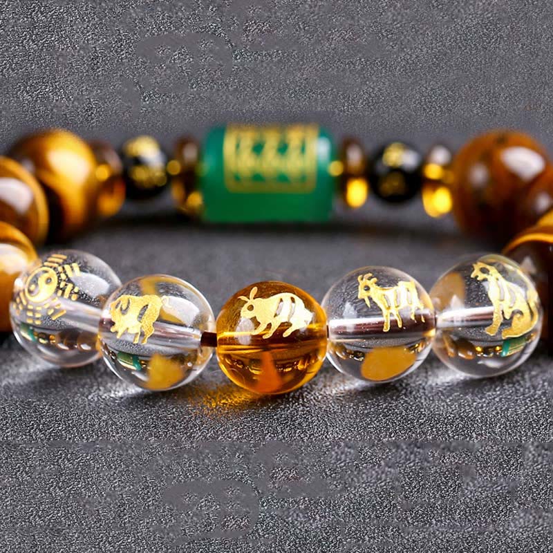 Mythstone Chinese Zodiac Tiger Eye White Crystal Courage Bracelet