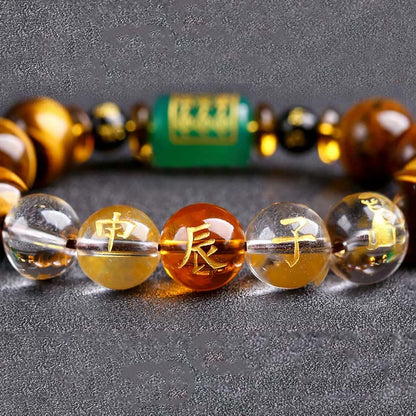 Mythstone Chinese Zodiac Tiger Eye White Crystal Courage Bracelet