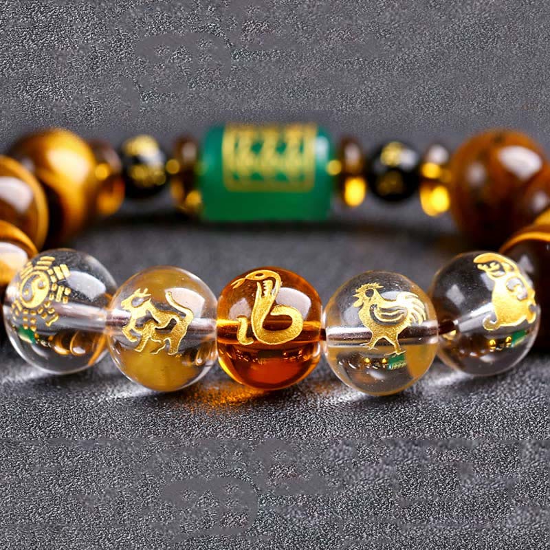 Mythstone Chinese Zodiac Tiger Eye White Crystal Courage Bracelet