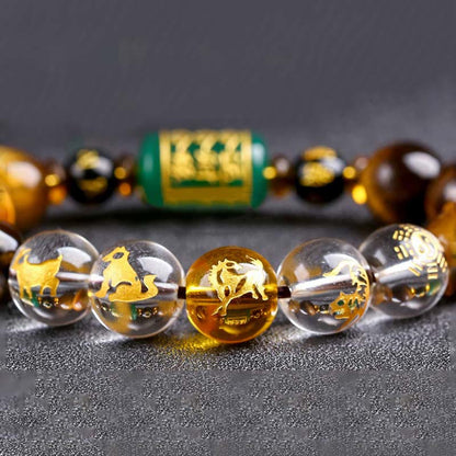 Mythstone Chinese Zodiac Tiger Eye White Crystal Courage Bracelet