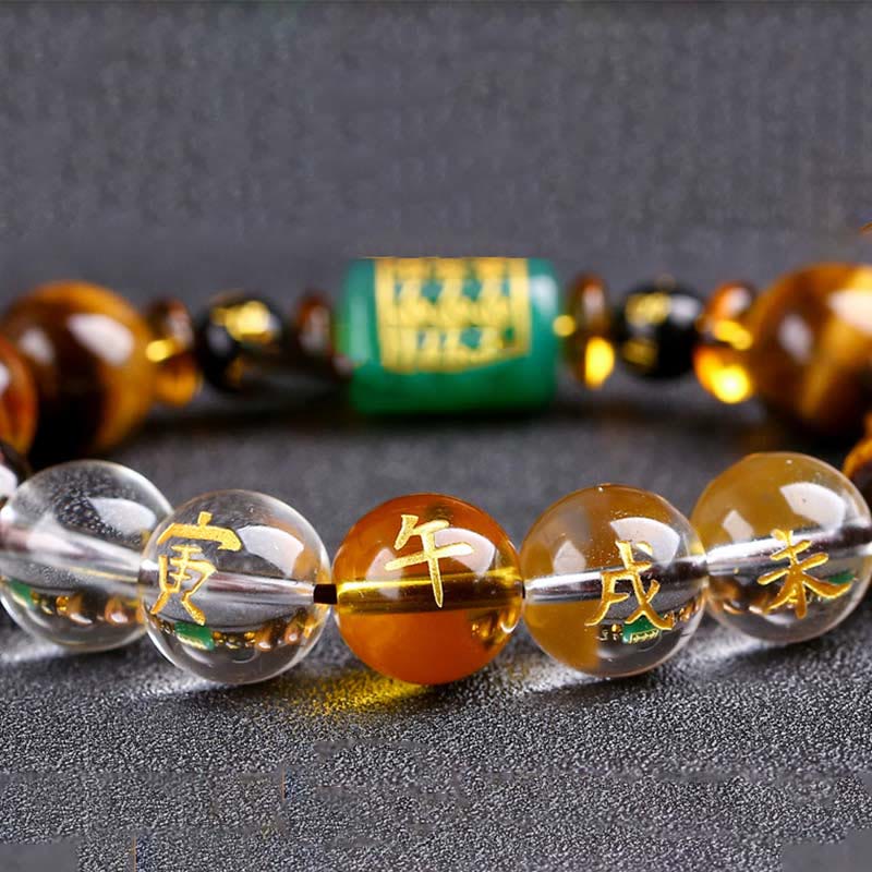 Mythstone Chinese Zodiac Tiger Eye White Crystal Courage Bracelet