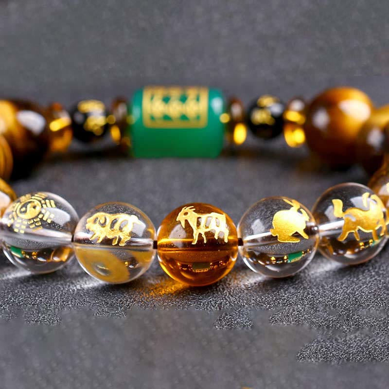 Mythstone Chinese Zodiac Tiger Eye White Crystal Courage Bracelet