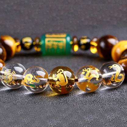 Mythstone Chinese Zodiac Tiger Eye White Crystal Courage Bracelet