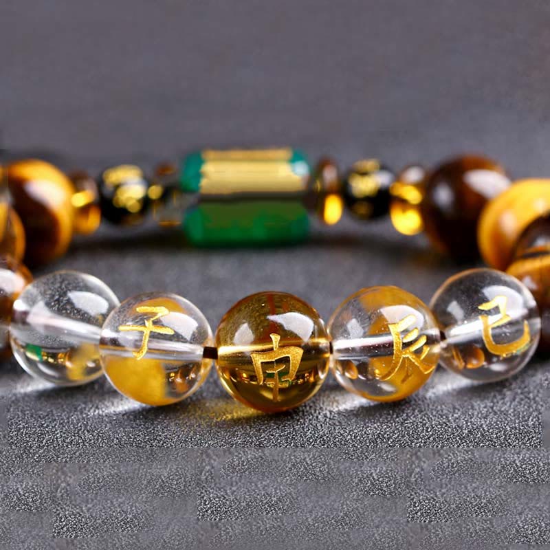 Mythstone Chinese Zodiac Tiger Eye White Crystal Courage Bracelet