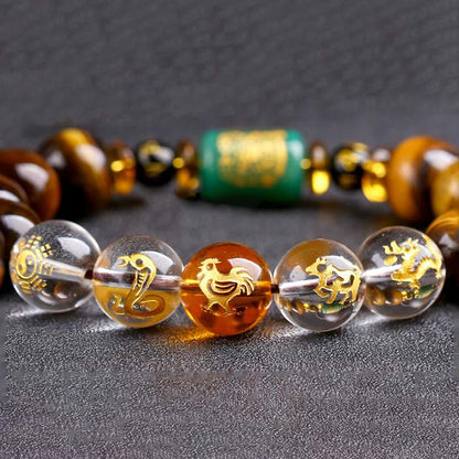 Mythstone Chinese Zodiac Tiger Eye White Crystal Courage Bracelet