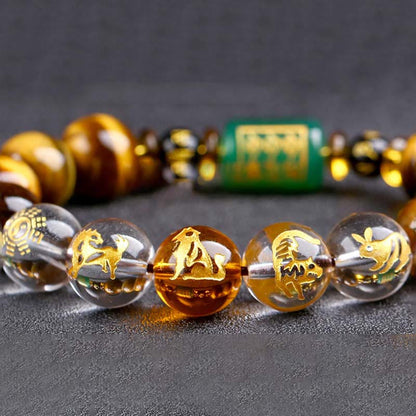 Mythstone Chinese Zodiac Tiger Eye White Crystal Courage Bracelet