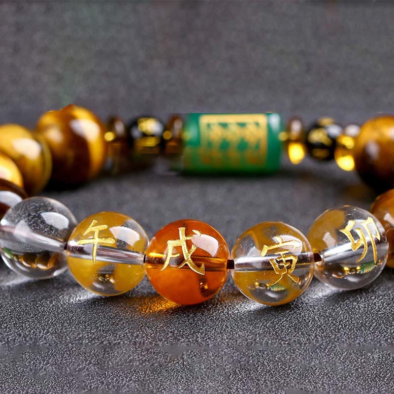 Mythstone Chinese Zodiac Tiger Eye White Crystal Courage Bracelet