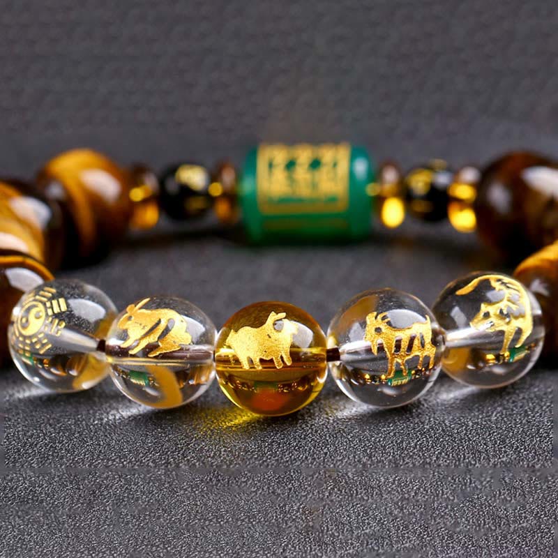 Mythstone Chinese Zodiac Tiger Eye White Crystal Courage Bracelet