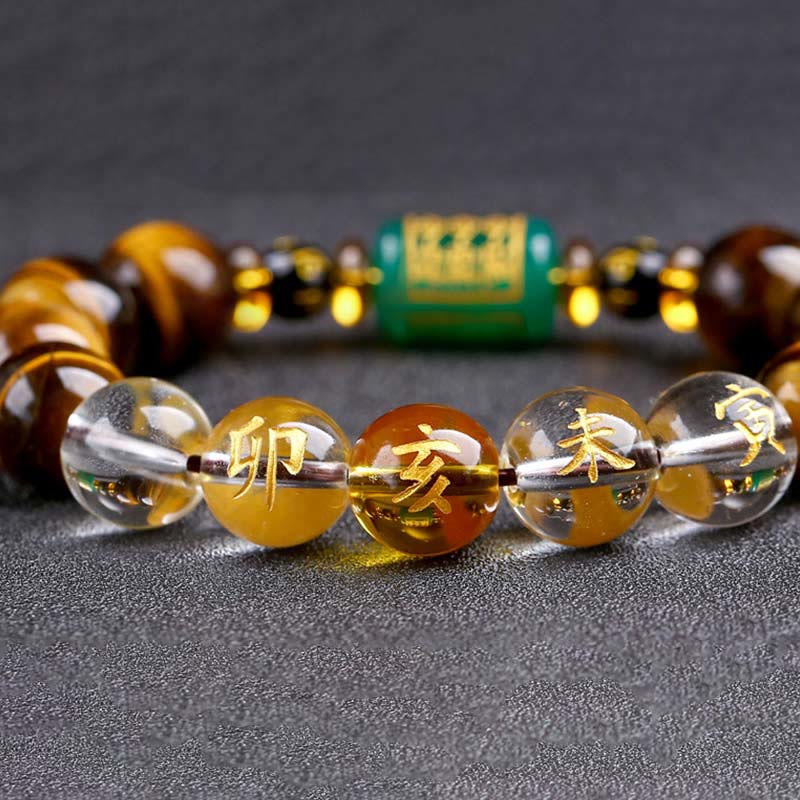 Mythstone Chinese Zodiac Tiger Eye White Crystal Courage Bracelet