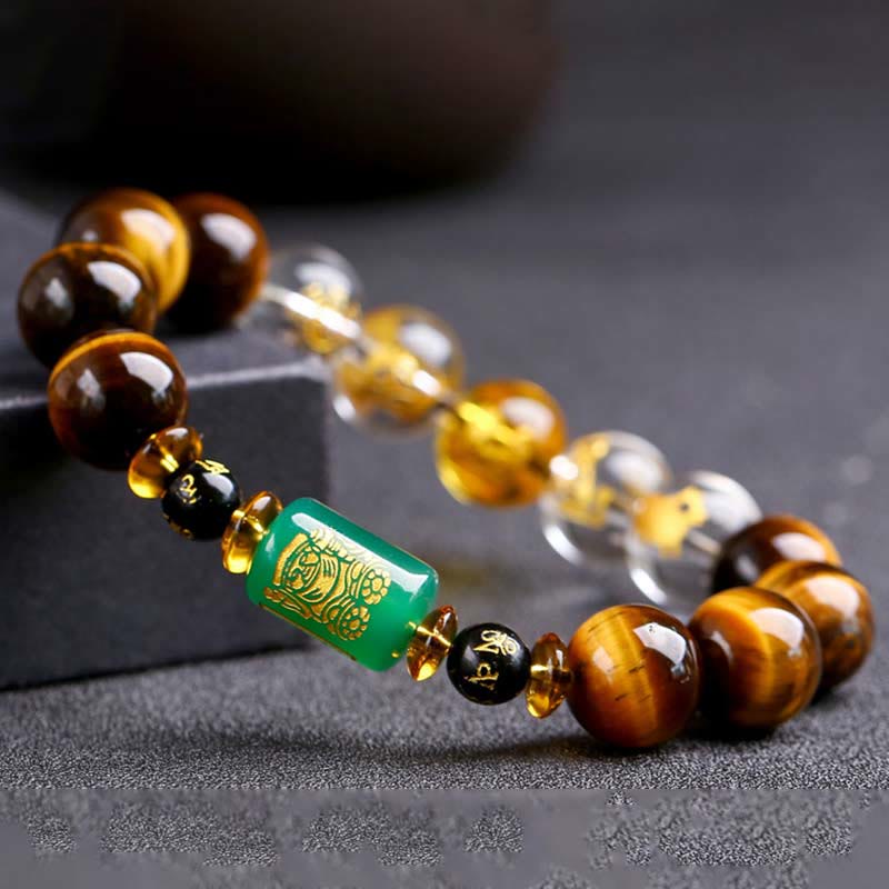 Mythstone Chinese Zodiac Tiger Eye White Crystal Courage Bracelet