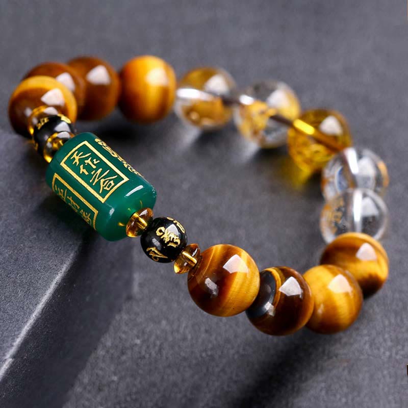 Mythstone Chinese Zodiac Tiger Eye White Crystal Courage Bracelet