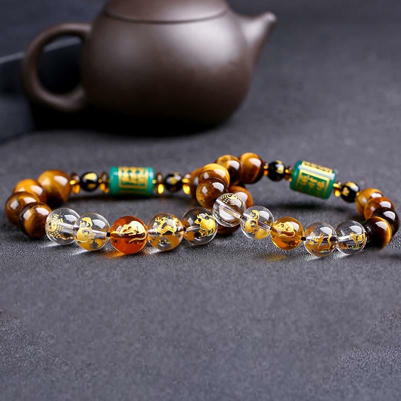 Mythstone Chinese Zodiac Tiger Eye White Crystal Courage Bracelet