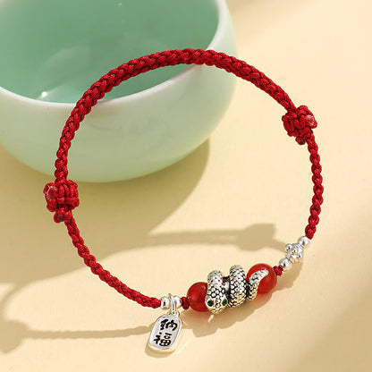 Mythstone Fu Character Agate Year Of The Snake Lucky Fortune Charm String Luck Bracelet